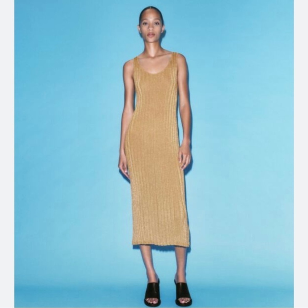 Zara gold metallic rib knit dress
